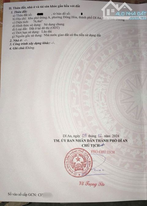 Đất khu tái định cư Đông Hòa C, phường Đông Hòa, Tp Dĩ An. 5,2 tỷ - 4