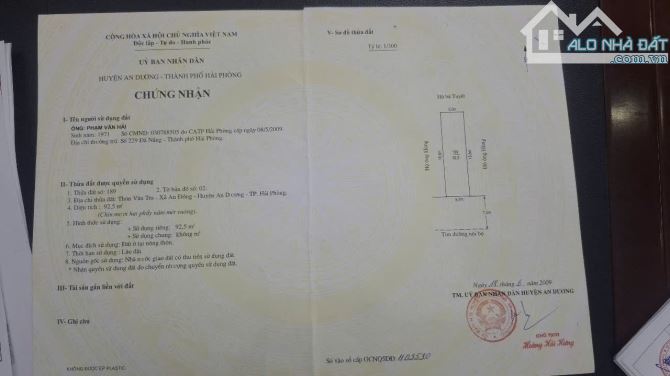 Bán 92m2 đất Vân Tra An Đồng An Dương