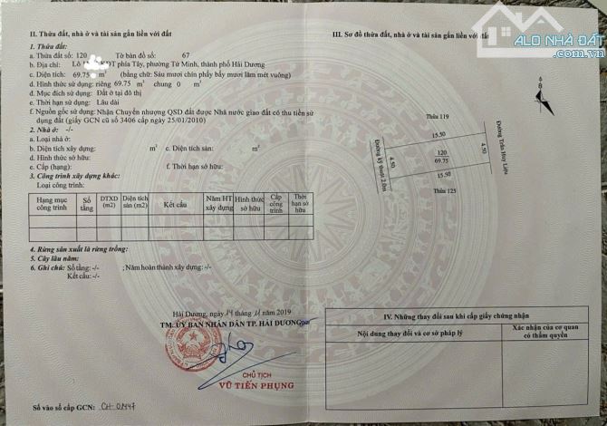 Bán lô đất mặt đường Trần Huy Liệu, khu Vạn Lộc, ph Tứ Minh, TP HD, 69.75m2, mt 4.5m - 2