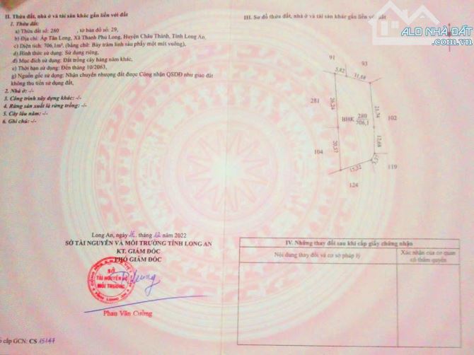 Quá Ngộp, 706m2 đất vườn 15x 37m, KDC Thanh Phú, 420tr