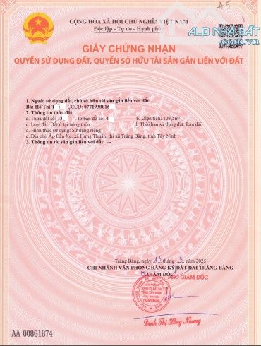 Chỉ 595 triệu, Khu đất 103m2 thổ cư, Thị Xã Trảng Bàng (Cạnh TP.HCM) , Sổ Sẵn