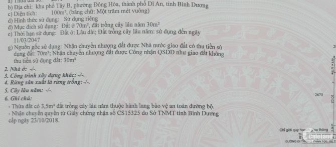 Bán đất Thổ Cư Đông Hòa Gần BIG C Dĩ An 100m2 giá 2.9 Tỷ - 2