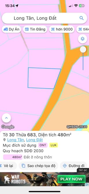 Chủ gủi bán lô đất 19m đường nhựa Xã Long Tân - Long Đất - BRVT.  Dt: 480m2 sẵn 100tc - 3