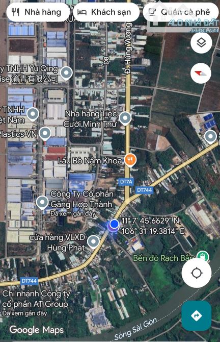 Bán đất mặt tiền đường DT 744 , Cách ngã ba Rạch Bắp 150m , 9×46 thổ cư 100m