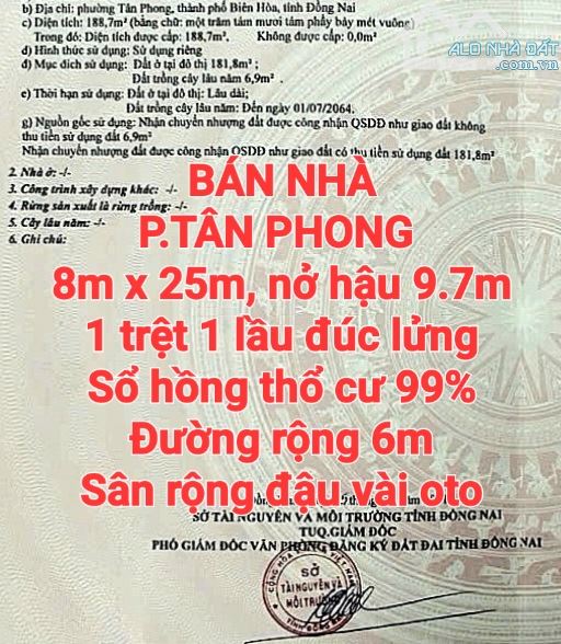 BÁN NHÀ TÂN PHONG, 1TRỆT 1LẦU LỬNG, SỔ HỒNG THỔ CƯ ĐƯỜNG RỘNG 6m GẦN CƯ XÁ PHÚC HẢI - 6