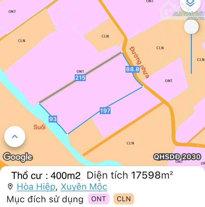 Cần bán 17.598m2 đất thổ cư, mặt tiền đường nhựa đến 89m, sau lưng giáp suối tuyệt đẹp