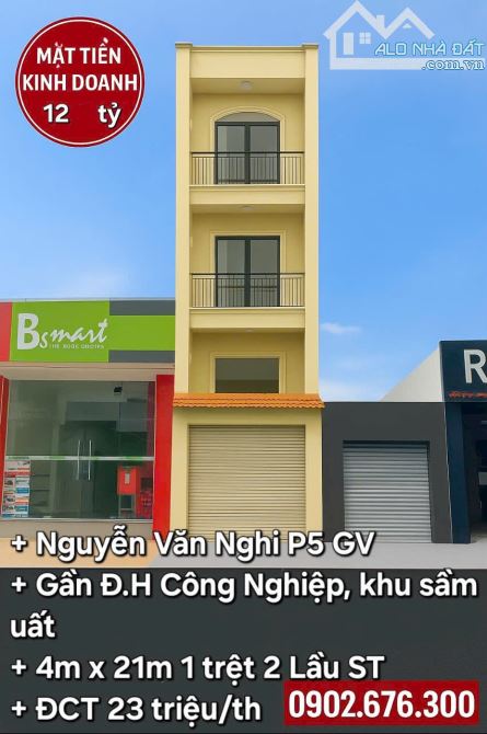 Mặt tiền KD Huỳnh Khương An P5. DT 81m2 = 4mx21m trệt 2Lầu Giá rẻ 12 tỷ