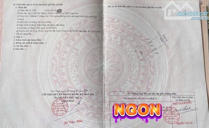 Hàng thơm, 1064m2 đất vườn 20x 53m, view kênh chỉ 820tr