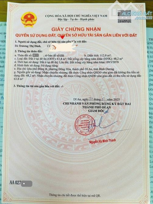 Bán đất 4.2x26m, mặt tiền Hà Huy Giáp p.Đông Hòa kế sân vận động Dĩ An - 2