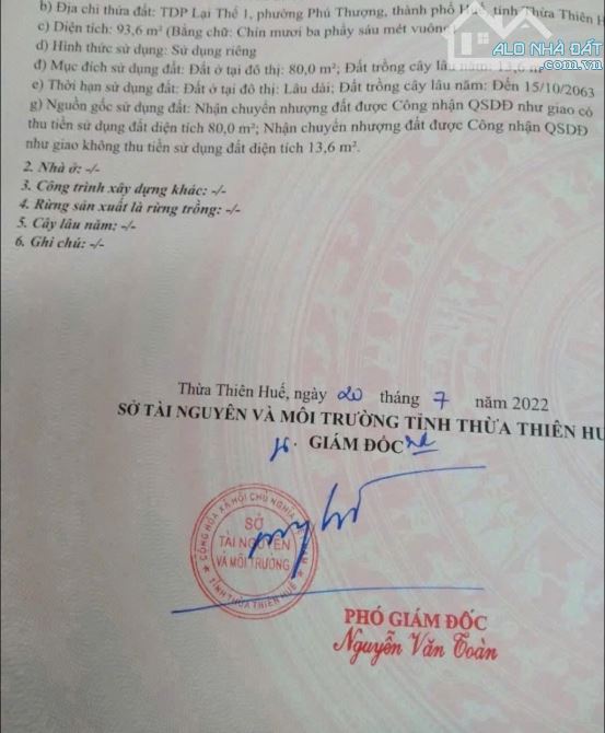 ĐẤT NỀN KIỆT OTO  233 PHẠM VĂN ĐỒNG -SAU 1 NHÀ MẶT TIỀN - LẠI THẾ - TP HUẾ - 5