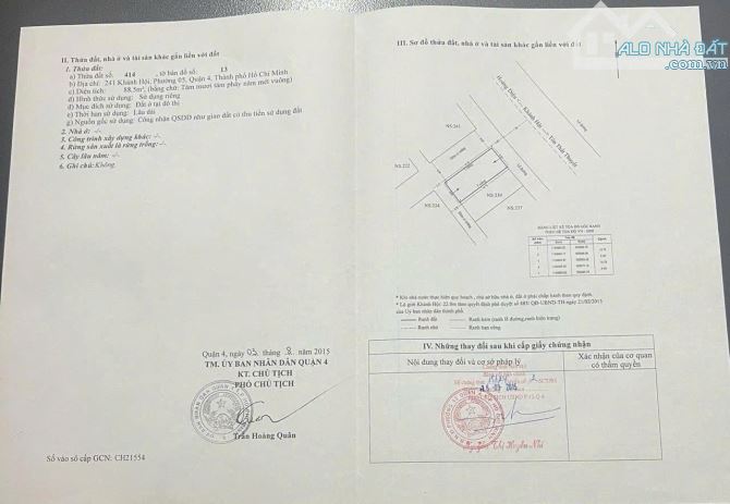 BÁN CĂN GÓC 3 MT 241 KHÁNH HỘI - QUẬN 4 NGANG 15M - 5