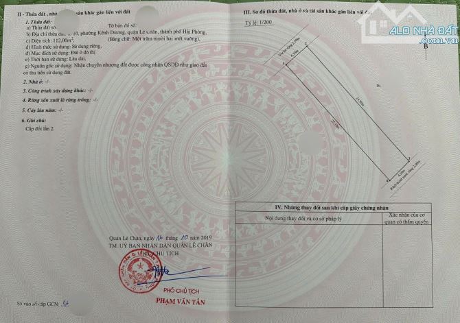 Bán lô đất mặt đường đào nhuận kênh dương lê chân . Diện tích 112m ngang 4.5m