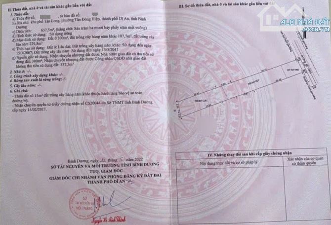 Bán đất 8x76.6m, hẻm Nguyễn Thị Minh Khai p. Tân Đông Hiệp gần chợ Tân Long - 1