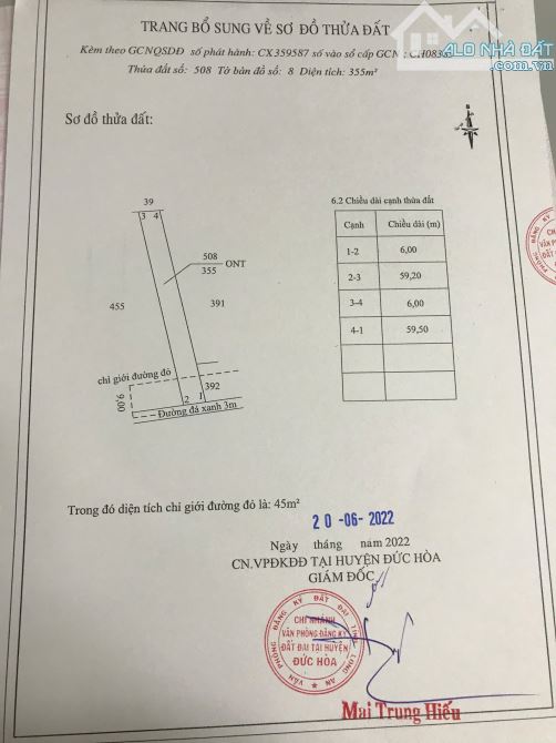 Đất ngay gần sát QLN2, Thôi Môi - Hòa Khánh Đông - Đức Hòa - LA. 355m2 đất ở giá chỉ 1.9 t