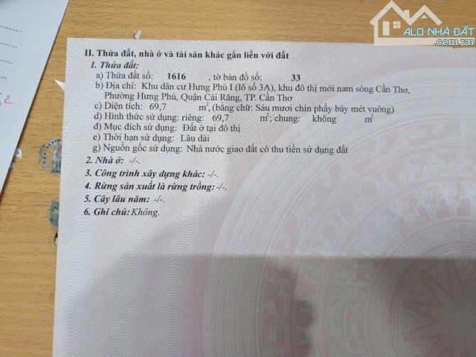 Bán nền đẹp, dân cư đông đúc, phường Hưng phú, quận Cái Răng, Tpct