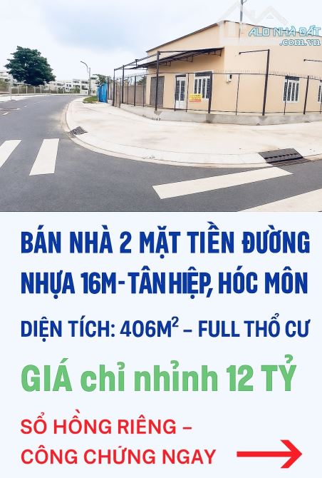 Bán Nhà Hóc Môn Q12 - 406M2 (20x 20.5m )Cấp 4 -2 Mặt Tiền Đường 15m - Nhỉnh 12Tỷ.