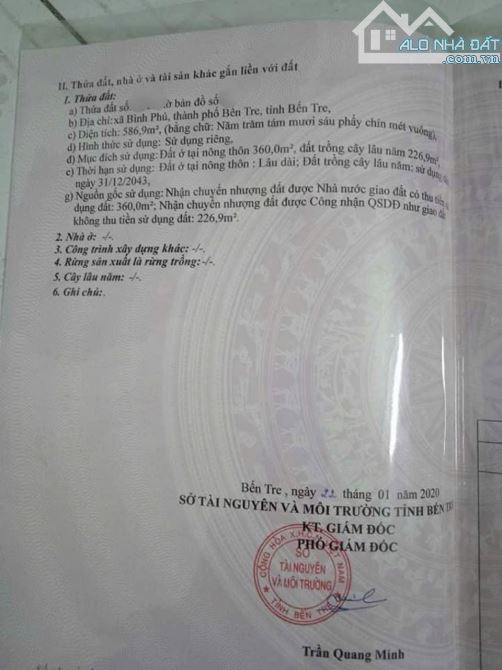 Cần bán 1 nền biệt thự chà bá  Đường xe 7 chỗ, xe tải, cách ủy ban Phường Bến Tre - 1