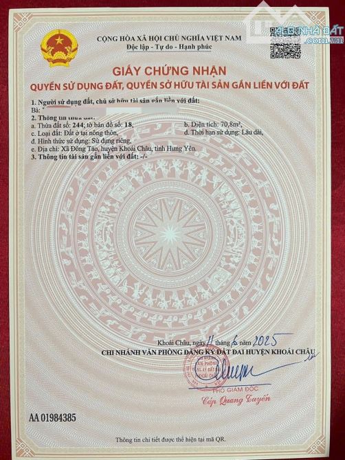 🔥Chính chủ gửi bán lô đất 70m2 Đông Tảo - Khoái Châu - Hưng Yên, Giáp vành đai 4 - 3