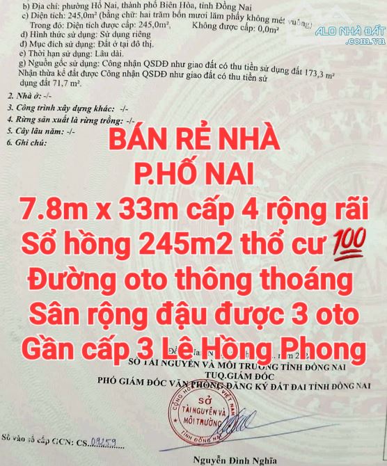 BÁN ĐẤT P.TRẢNG DÀI, SỔ HỒNG THỔ CƯ (HN127)