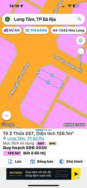 bán đất Mặt tiền Nguyễn Văn Hưởng, khu Hưng Việt, P Long Tâm, Tp. Bà Rịạ