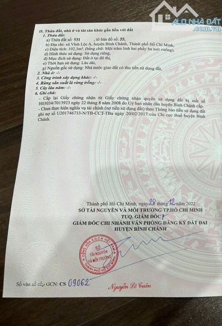 Bán đất mặt tiền đường Quách Điêu, ấp 6, Vĩnh Lộc A, Bình Chánh
