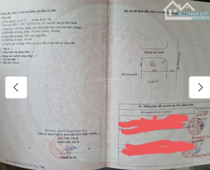 Bán lô đất hai mt ql1a chợ mới hoà tây phú ninh