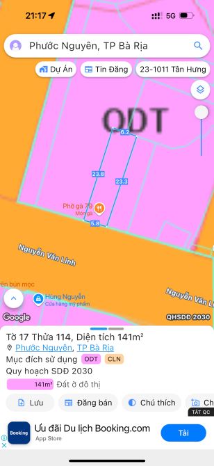 DT: 6x23 GIÁ : 7.5 tỷ, BÁN ĐẤT ĐƯỜNG NGUYỄN VĂN LINH – PHƯỜNG PHƯỚC NGUYÊN, TP BÀ RỊA