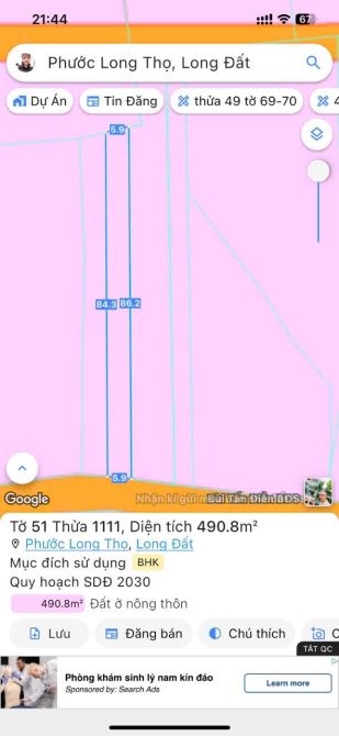 Bán lô đất đẹp - đường nguyễn Huệ-Phước Long Thọ,Long Đất - 490m2 sẵn 100m tc giá 1,55 tỷ - 5