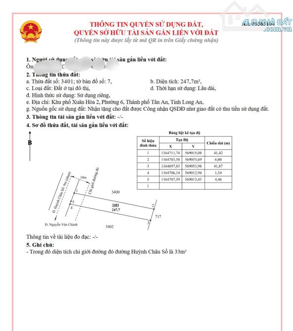✅ Bán lô đất thổ cư mặt tiền đường Huỳnh Châu Sổ, Phường 6, TP Tân An _ DT: 6 x 41m2 - 5