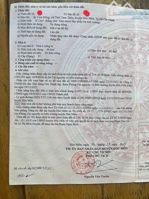 Bán nhà riêng 1 trệt 1 lầu, SHR, Thới Tam Thôn, Hóc Môn. Giá 1,1 tỷ - 6