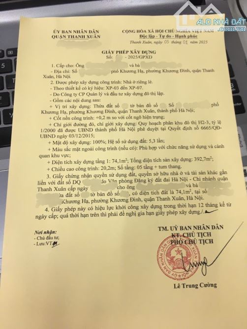 74M2 ĐẤT - KHƯƠNG HẠ - NGÕ THÔNG 2.5M - 30M RA Ô TÔ TRÁNH - TẶNG GPXD 6 TẦNG - NHỈNH 12 TỶ