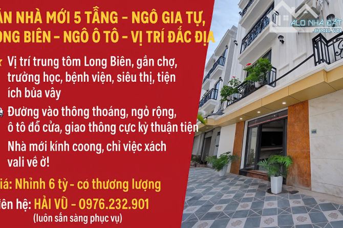 BÁN NHÀ MỚI 5 TẦNG - 48M2 – NGÔ GIA TỰ, LONG BIÊN – NGÕ Ô TÔ – VỊ TRÍ ĐẮC ĐỊA