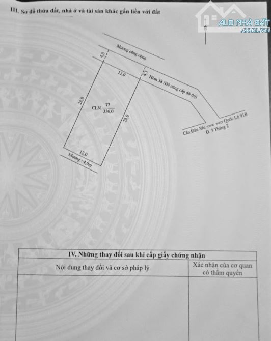 Bán nền MT Hẻm 38 Đường 3/2 336m2 NGANG 12m, 7.7 Tỷ