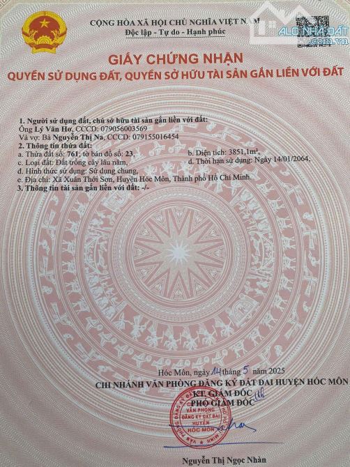 ĐẤT HÓC MÔN 3851M2 MẶT TIỀN NHỰA 8M CHỈ 6.5TR/M2 - 1