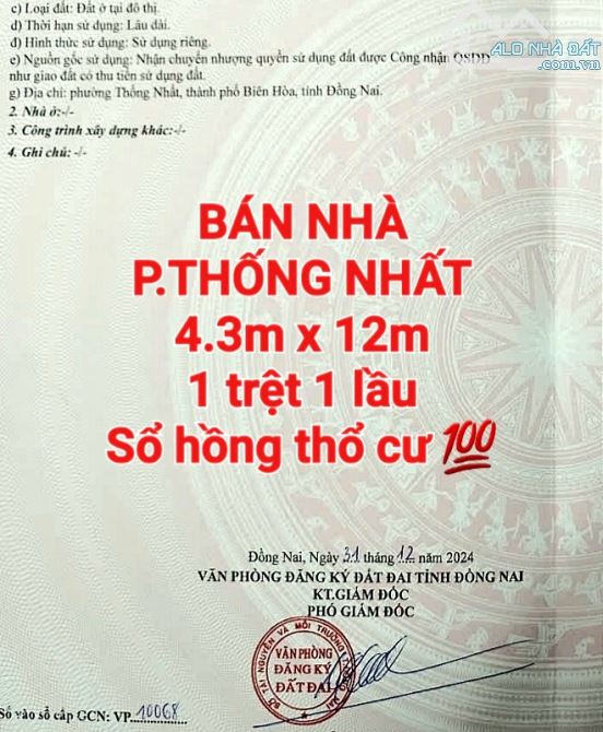 BÁN NHÀ THỐNG NHẤT, 1TRỆT 1LẦU CÒN MỚI, SẠCH GẦN SIÊU THỊ COOPMART