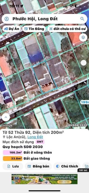 ĐẤT BIỂN Lộc AN - Hồ tràm - BRVT-dt 200m2-ngang 10m, có nhà cấp 4, sổ sẵn, giá 2tyx - 1