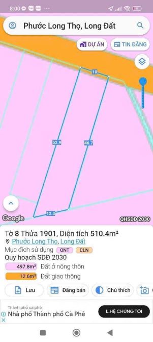 510m2 có 80m thổ cư đất Xã Đất Đỏ gần Khu Công Nghiệp Đất Đỏ , BRVT Đường nhựa 1,3 50 tỷ - 2