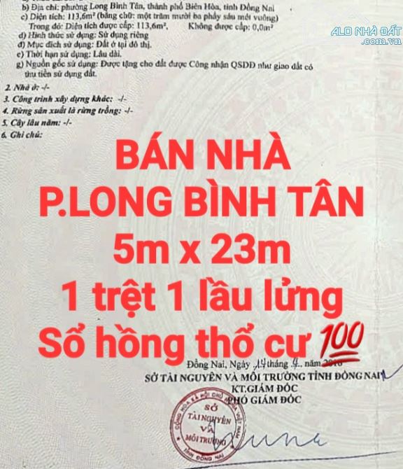 BÁN RẺ NHÀ ĐẤT LONG BÌNH TÂN, 1TRỆT 1LẦU LỬNG, SỔ HỒNG RIÊNG THỔ CƯ
