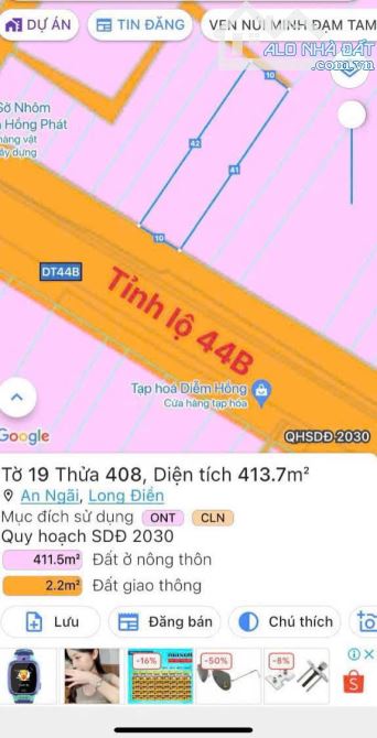 MẶT TIỀN TỈNH LỘ 44B ĐOẠN NGAY VÕ THỊ SÁU - TRUNG TÂM LONG ĐIỀN Ạ 🌈DT 10x41m - 413.7M2 - 1