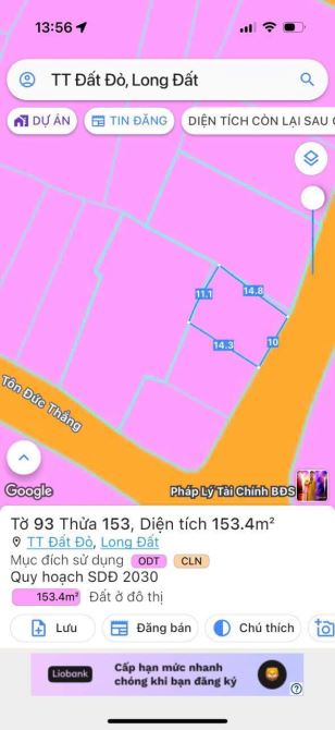 Mặt Tiền NGAY ĐƯỜNG TÔN ĐỨC THẮNG  - TRUNG TÂM TT ĐẤT ĐỎ - BRVT 🌈🌈🌈Dt 10x15m - 153m2 - 2