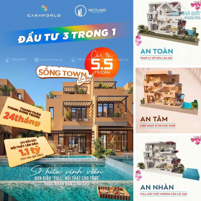 Nhà phố biển CaraWorld CamRanh-Từ 5,5 tỷ/căn, CK 19,5%,10% ký HĐMB, TT 24 tháng, Miễn Lãi