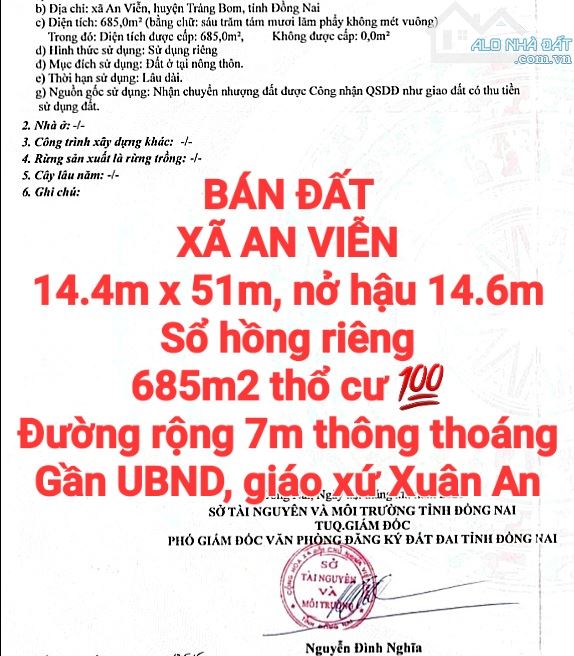 BÁN ĐẤT XÃ AN VIỄN, SỔ HỒNG 688m2 THỔ CƯ GẦN UBND, GIÁO XỨ XUÂN AN, ĐƯỜNG RỘNG 7m THÔNG