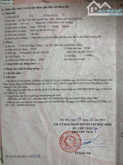 Bán nhà 5*10m. Có lững. Nguyễn Thị Đành. TTN. Hocmon - 1