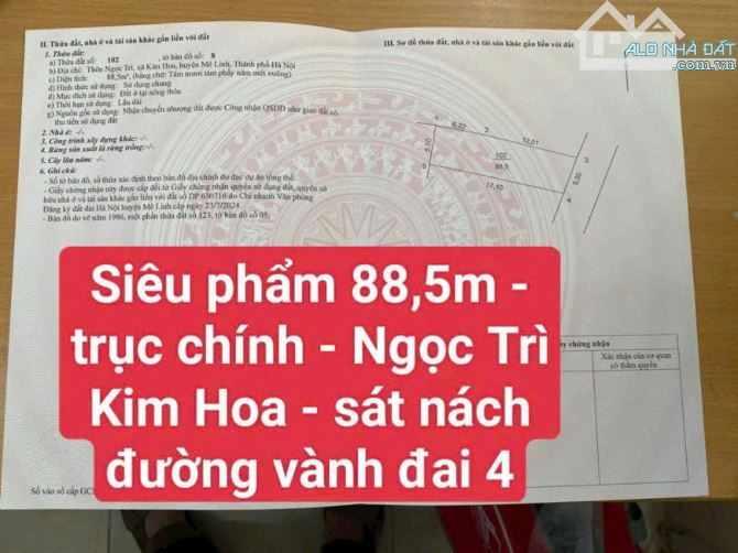 Bán 88,5m2 đất, mặt tiền 5m, Ô tô, kinh doanh, ngay vành đai 4, Kim Hoa Mê Linh chỉ 3,8 tỷ - 2