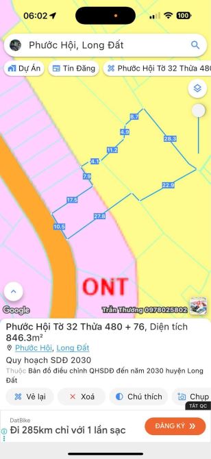 Lô đất viê cánh đồng lúa,gần biển Phước Hải-dt:860m2-ngang 10 nở hậu- sẵn 80 thổ cư giá3ty