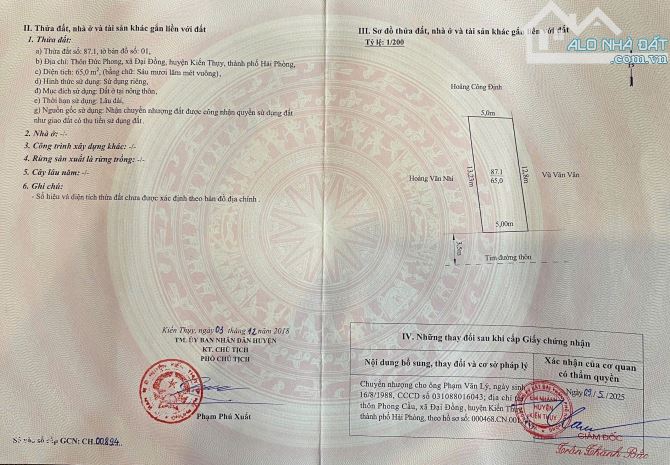Bán nhà cấp 4 65m2 + 15m2 lưu không mặt đường thôn tuyến 2 TL361 Đức Phong - xã Kiến Minh