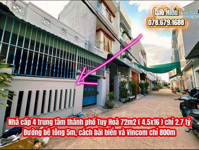 💥Nhà cấp 4 trung tâm thành phố Tuy Hoà 72m2 ( 4.5x16 ) chỉ 2.7 tỷ