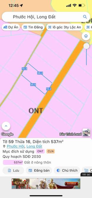 Sát Tỉnh lộ 44B- Phước Hội - Đất Đỏ- BRVT. DT: 15x35m 👉 ---- 🔺DT: 537m2 - 2