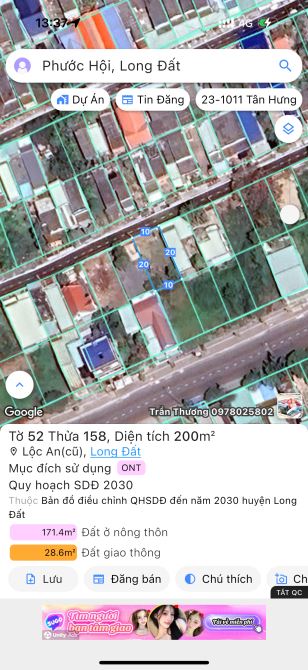 Bán đất gần bãi biển Lộc An ( Xã Phước Hải, TP HCM ) DT 10x20 full thổ cư, giá 2.9 tỷ - 4