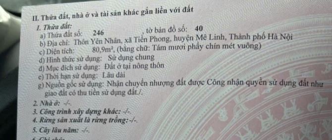 ✨️Bán đất Thôn Yên Nhân- Tiền Phong-Mê Linh-Hà Nội 📕DT=81m ful thổ cư 🌻MT=H=4m 🌻đường ô - 4